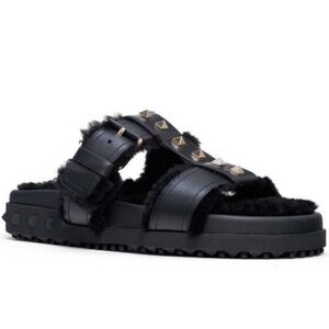 Valentino Rockstud Shearling Slides
